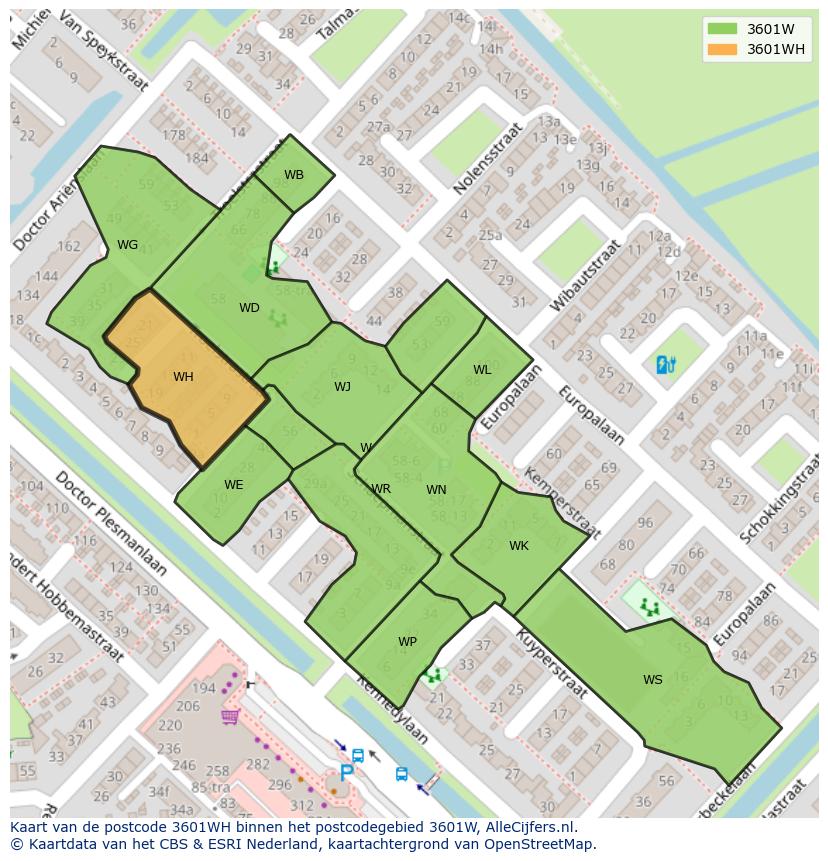 Afbeelding van het postcodegebied 3601 WH op de kaart.