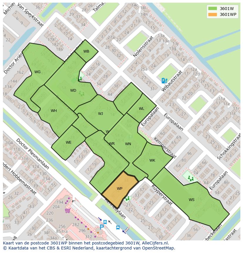 Afbeelding van het postcodegebied 3601 WP op de kaart.