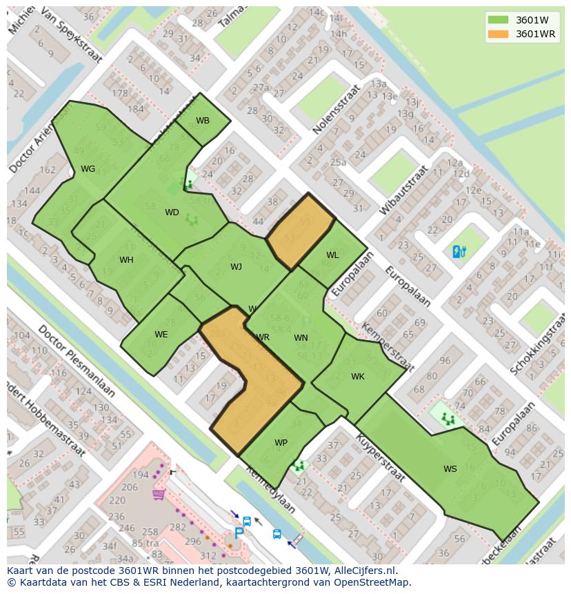 Afbeelding van het postcodegebied 3601 WR op de kaart.