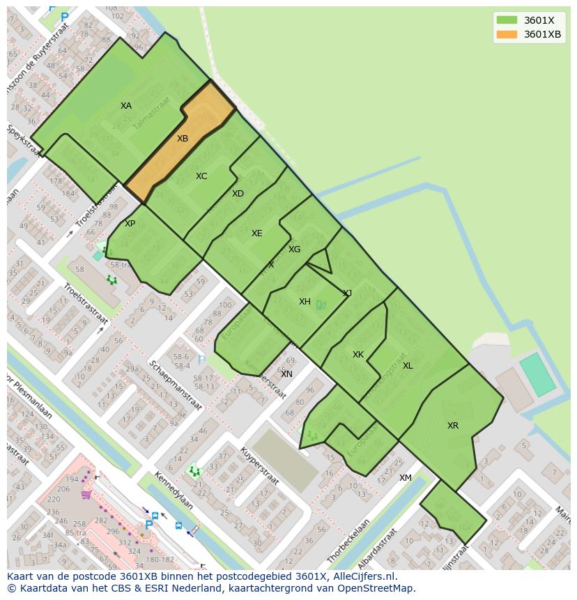 Afbeelding van het postcodegebied 3601 XB op de kaart.