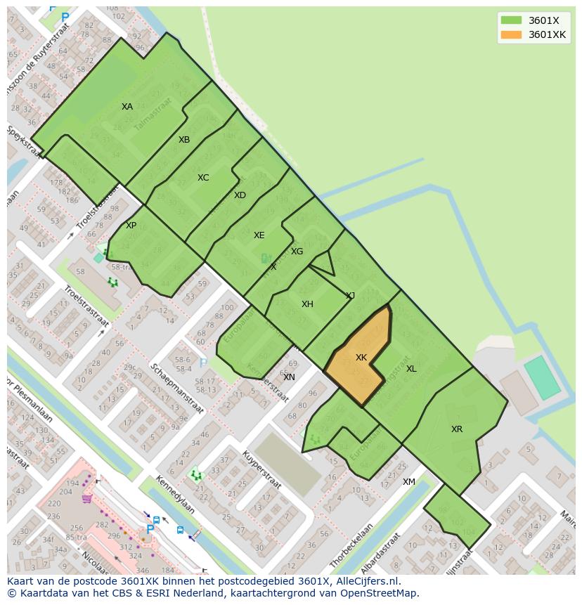 Afbeelding van het postcodegebied 3601 XK op de kaart.