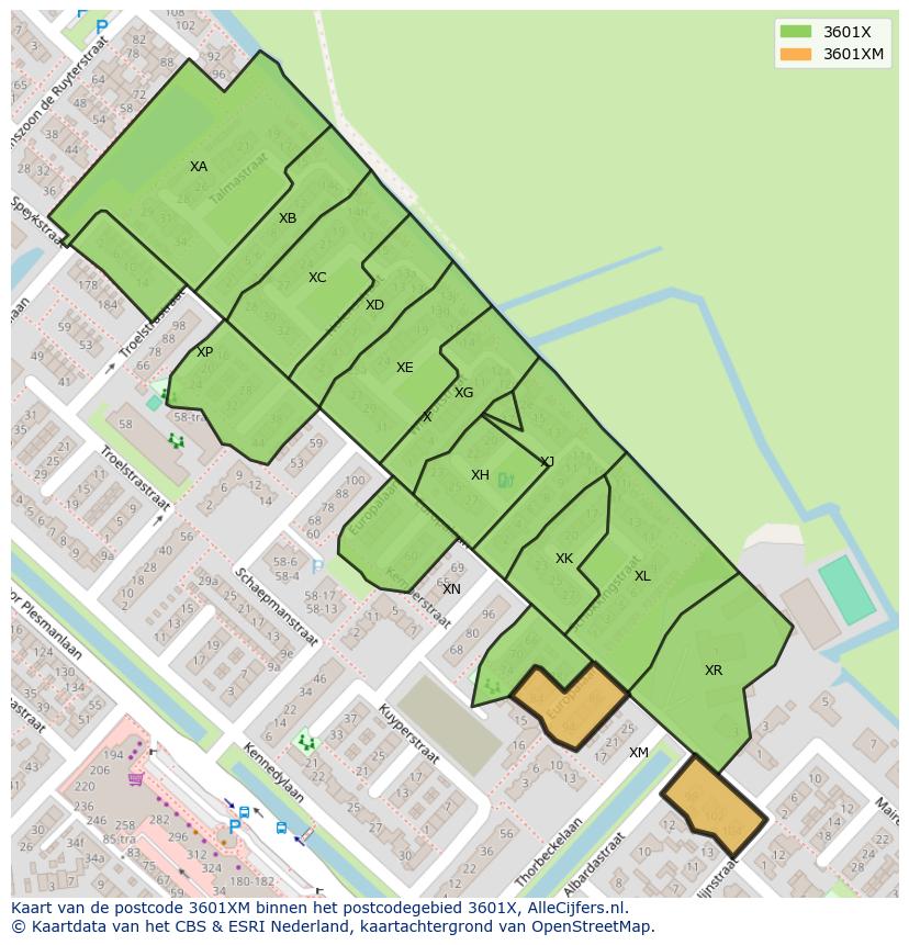 Afbeelding van het postcodegebied 3601 XM op de kaart.