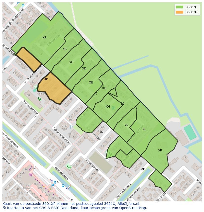 Afbeelding van het postcodegebied 3601 XP op de kaart.