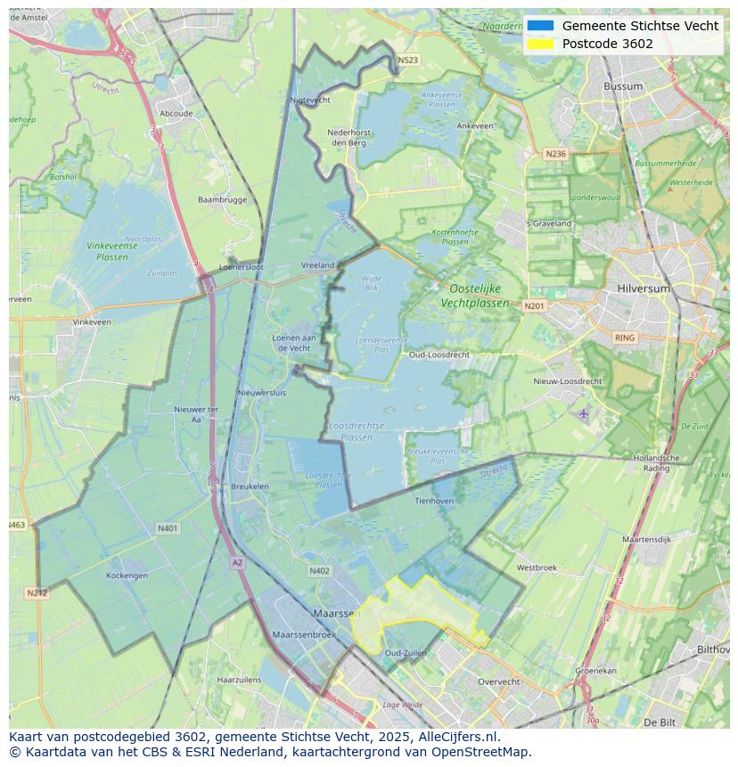 Afbeelding van het postcodegebied 3602 op de kaart.