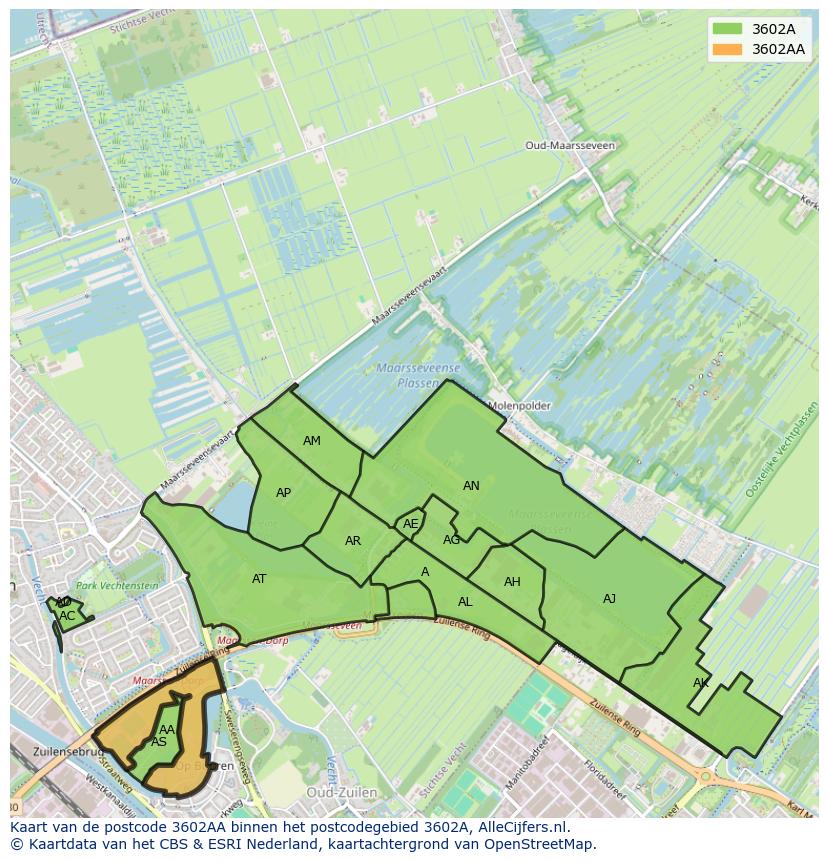 Afbeelding van het postcodegebied 3602 AA op de kaart.