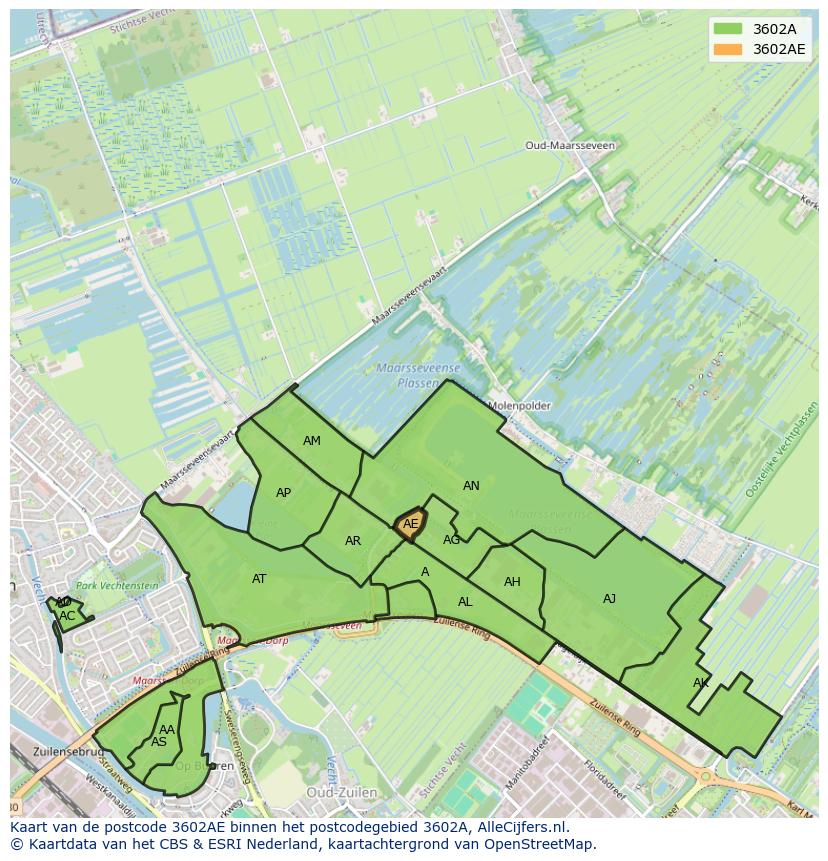 Afbeelding van het postcodegebied 3602 AE op de kaart.