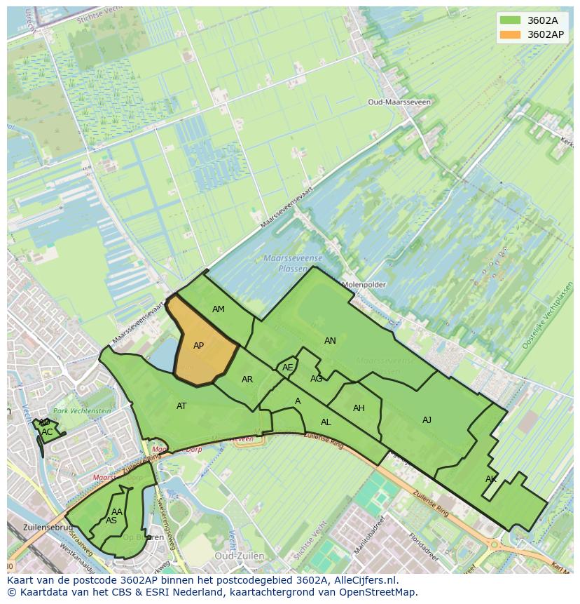 Afbeelding van het postcodegebied 3602 AP op de kaart.