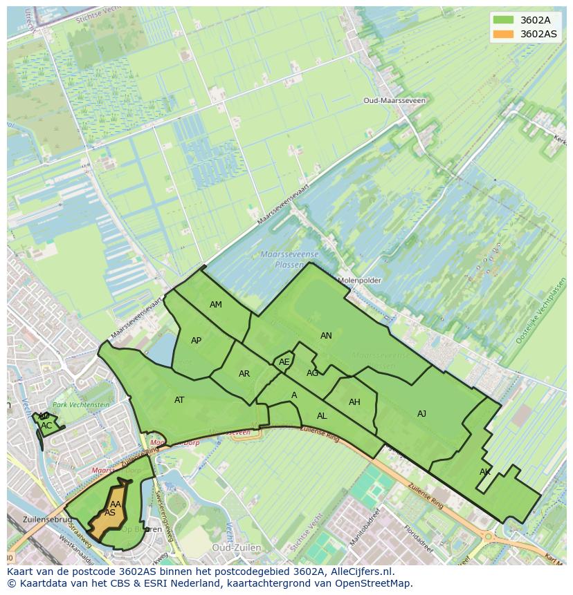 Afbeelding van het postcodegebied 3602 AS op de kaart.