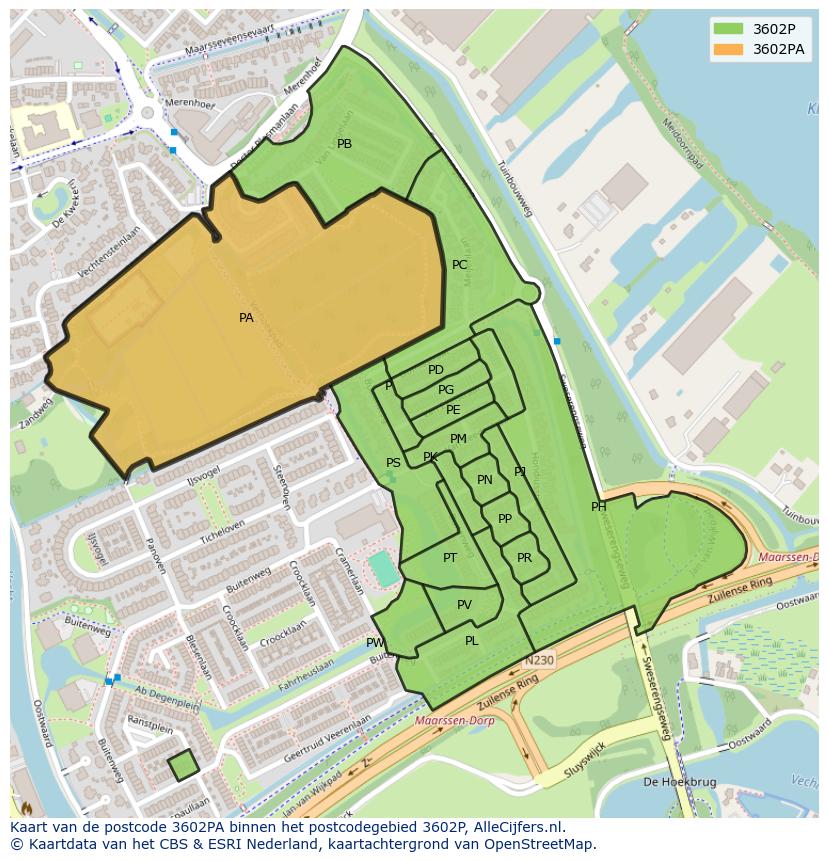 Afbeelding van het postcodegebied 3602 PA op de kaart.
