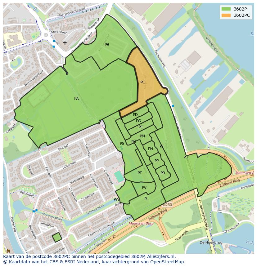 Afbeelding van het postcodegebied 3602 PC op de kaart.