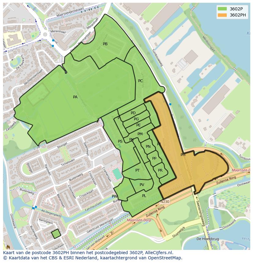 Afbeelding van het postcodegebied 3602 PH op de kaart.