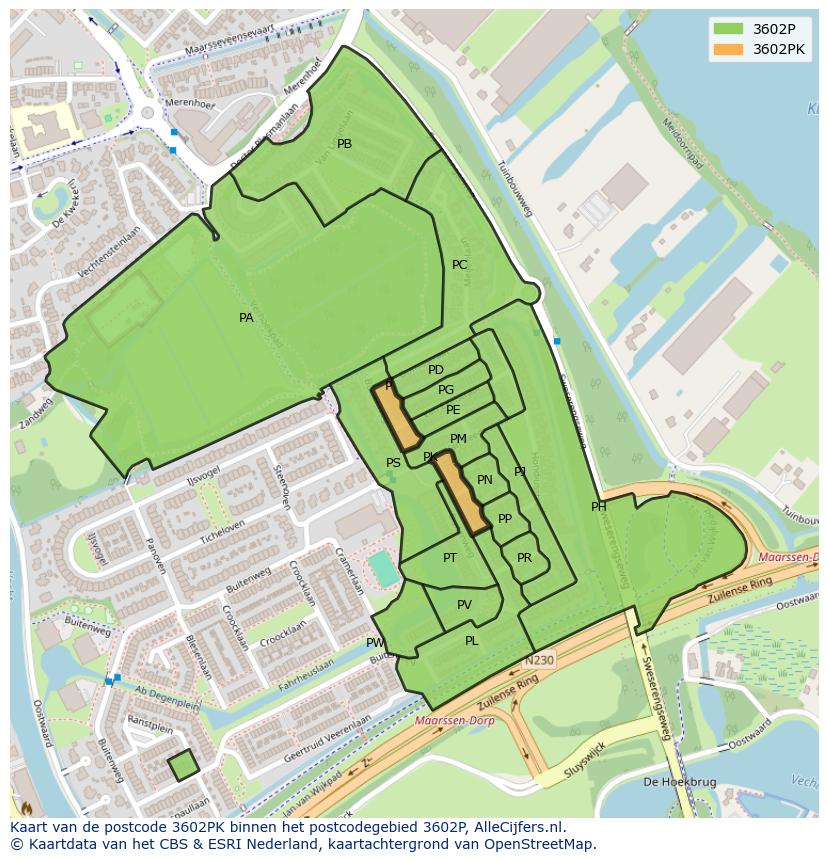 Afbeelding van het postcodegebied 3602 PK op de kaart.