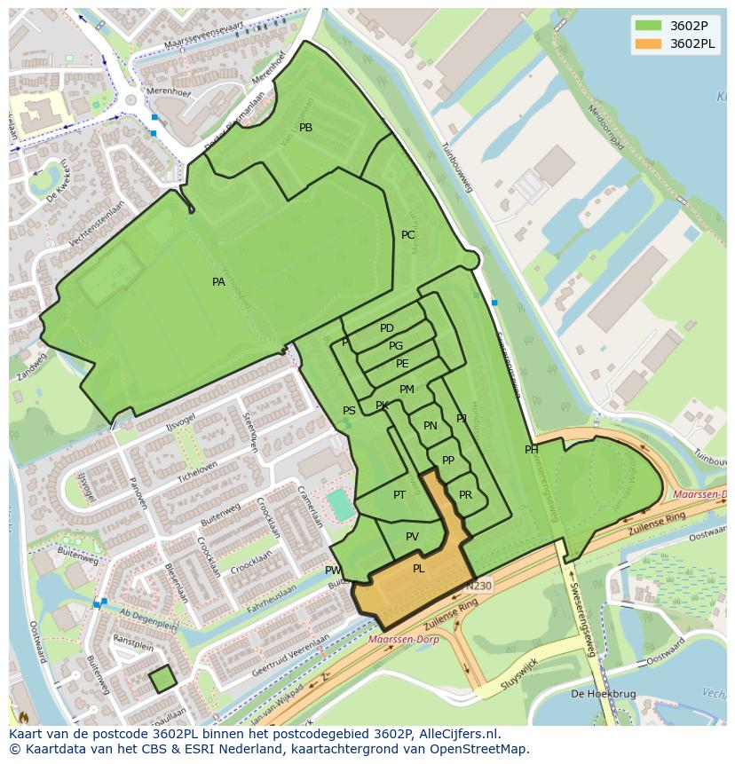 Afbeelding van het postcodegebied 3602 PL op de kaart.