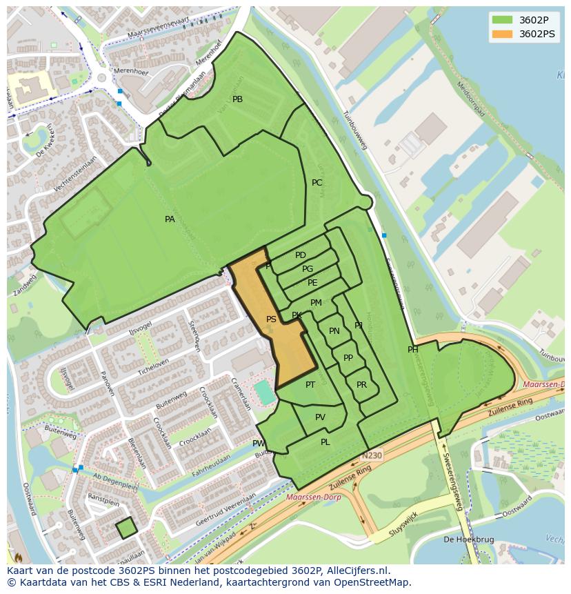 Afbeelding van het postcodegebied 3602 PS op de kaart.