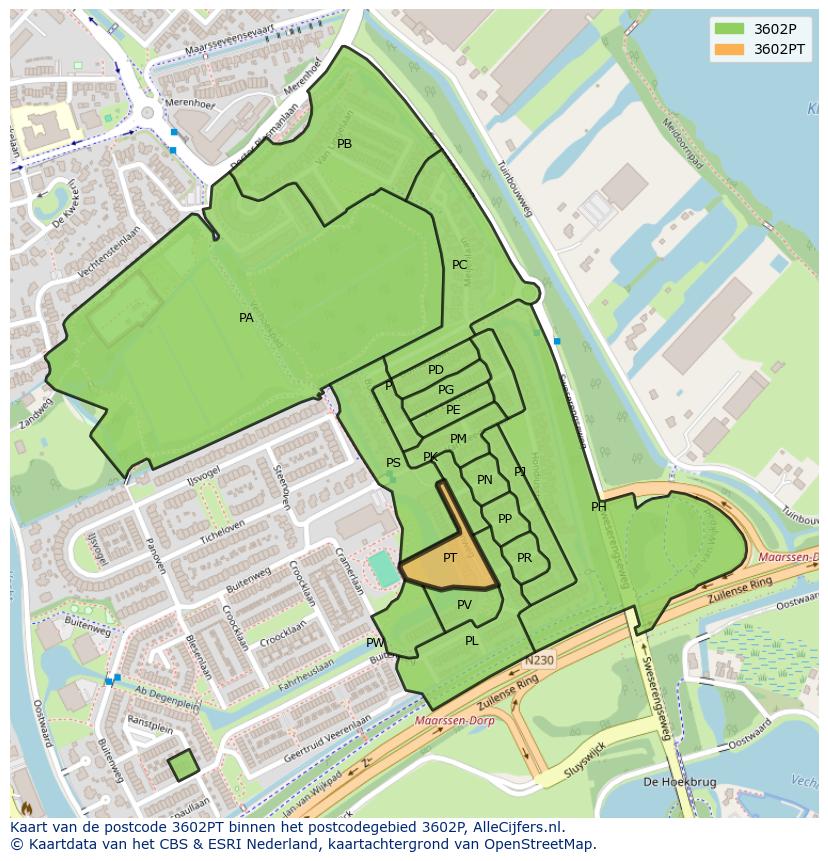 Afbeelding van het postcodegebied 3602 PT op de kaart.