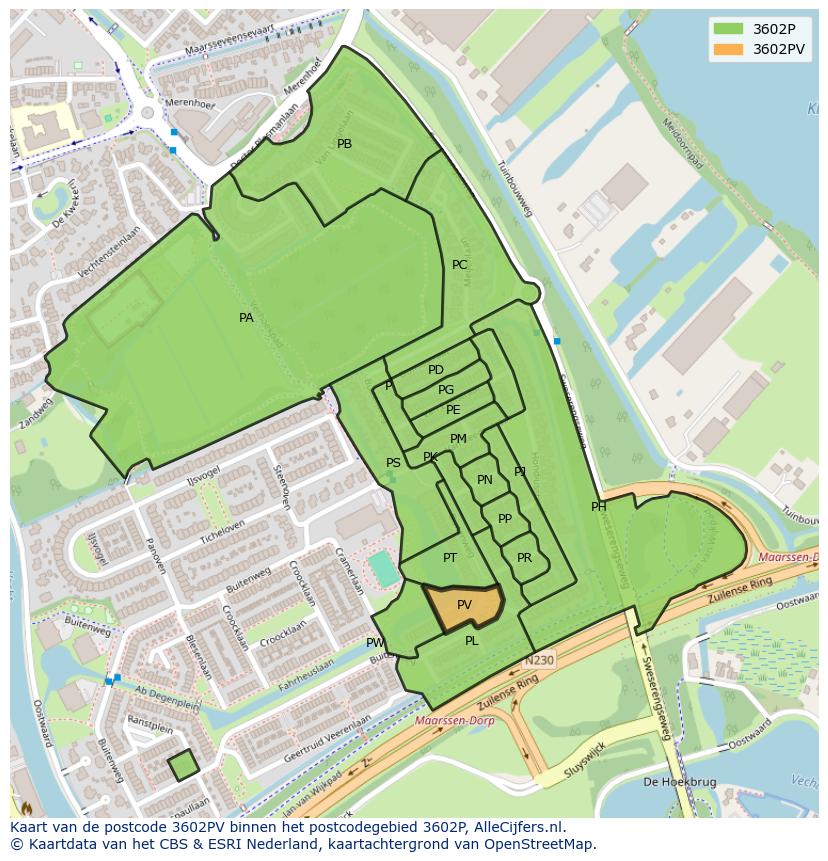 Afbeelding van het postcodegebied 3602 PV op de kaart.