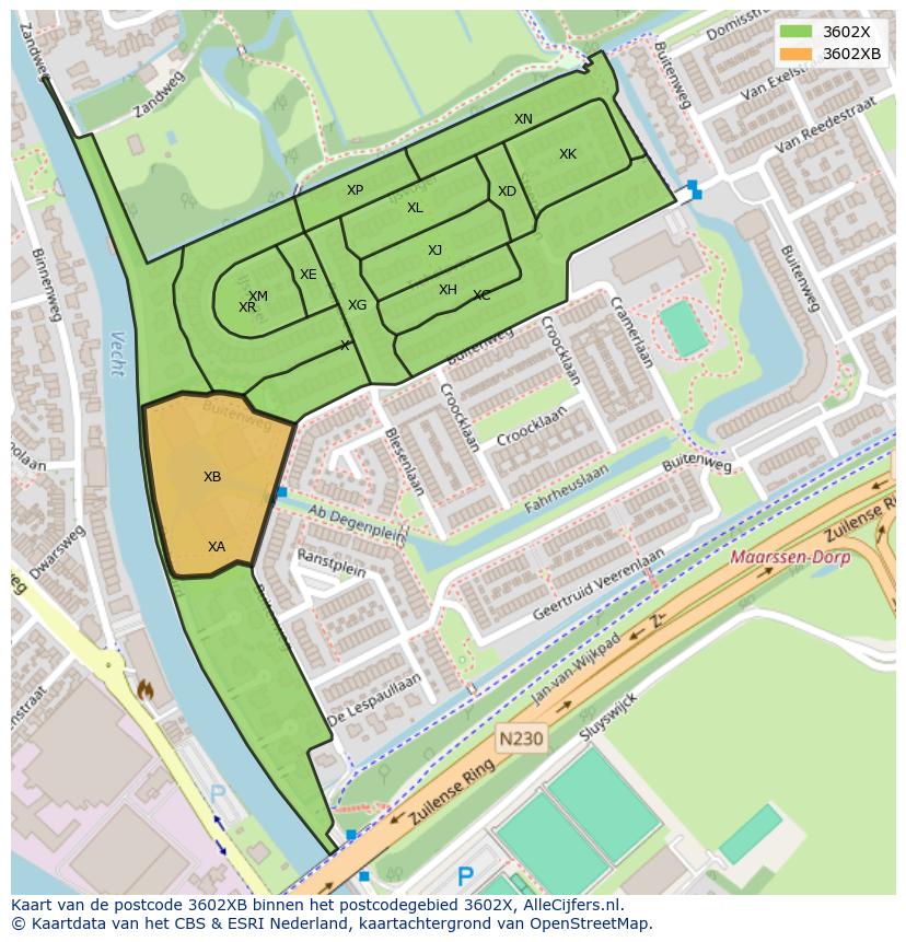 Afbeelding van het postcodegebied 3602 XB op de kaart.