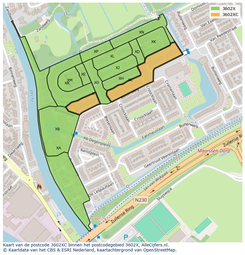 Afbeelding van het postcodegebied 3602 XC op de kaart.