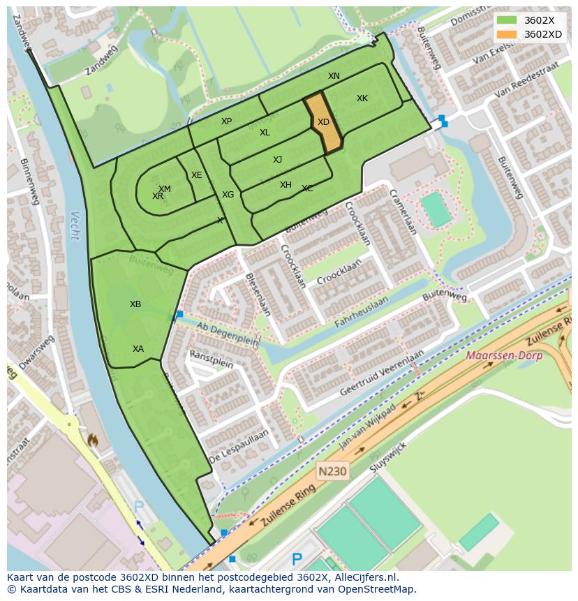 Afbeelding van het postcodegebied 3602 XD op de kaart.