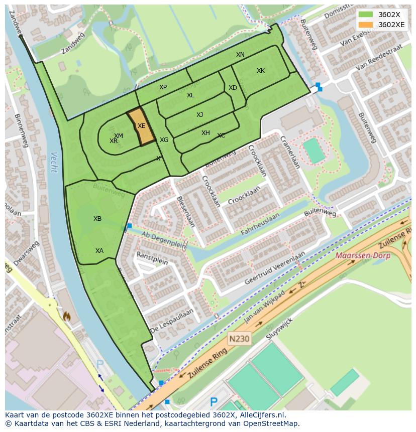 Afbeelding van het postcodegebied 3602 XE op de kaart.