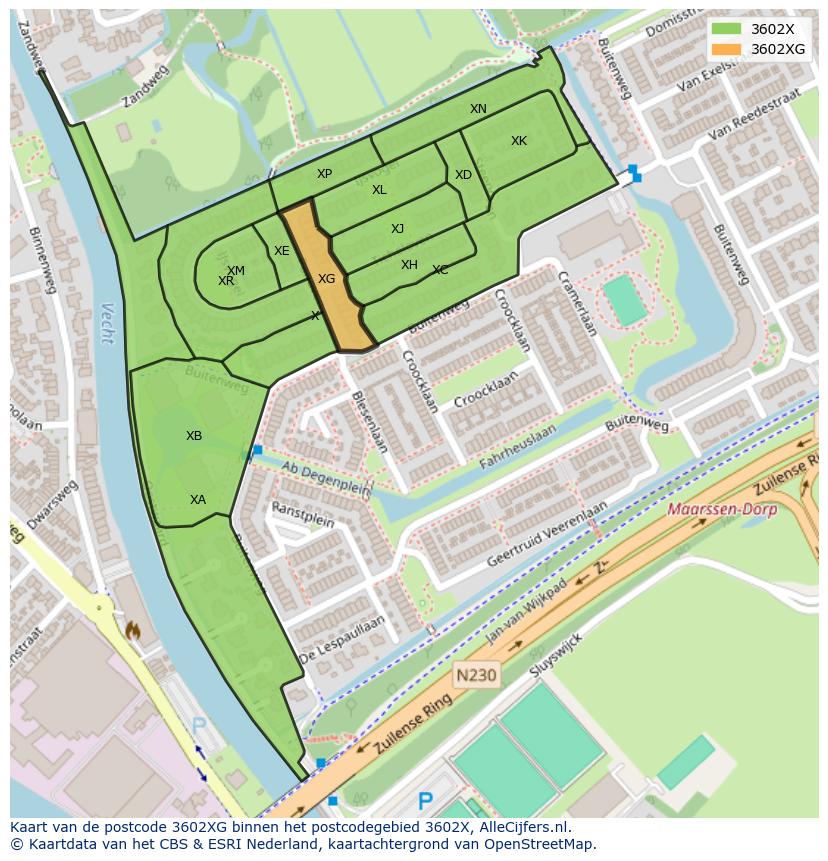 Afbeelding van het postcodegebied 3602 XG op de kaart.
