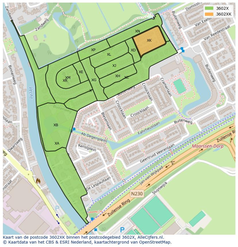 Afbeelding van het postcodegebied 3602 XK op de kaart.