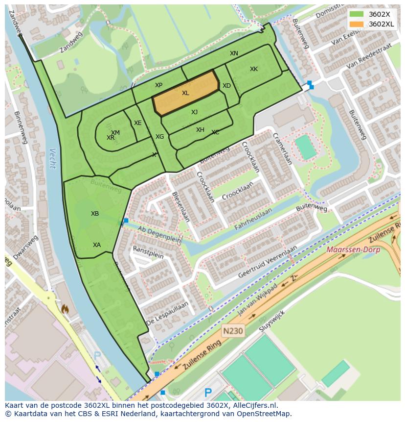 Afbeelding van het postcodegebied 3602 XL op de kaart.