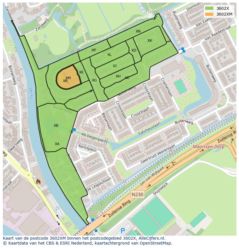 Afbeelding van het postcodegebied 3602 XM op de kaart.