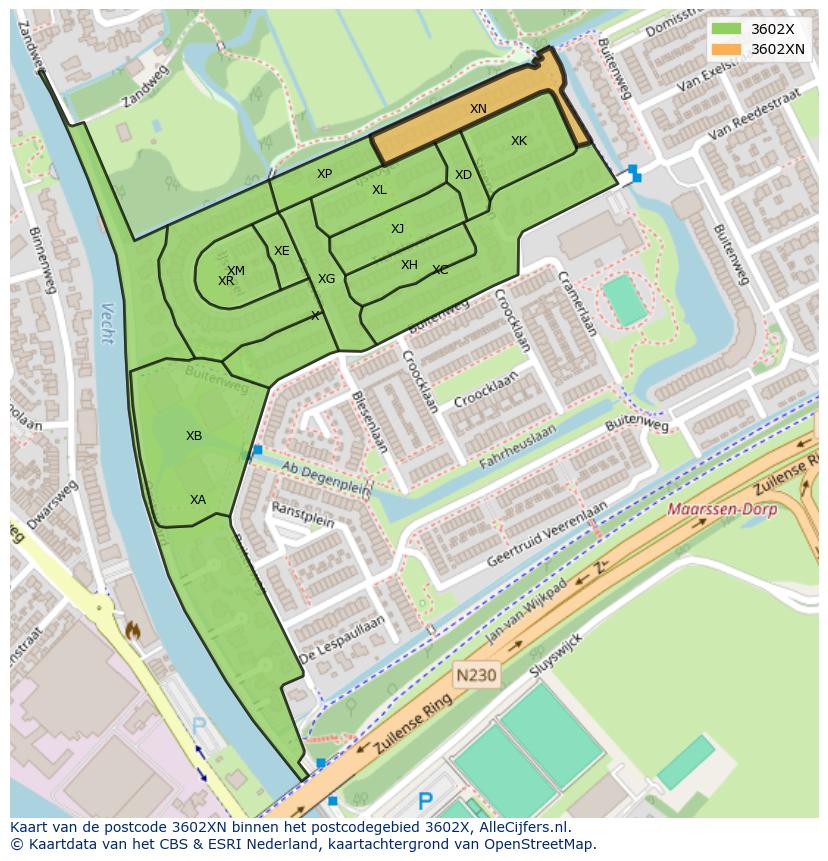 Afbeelding van het postcodegebied 3602 XN op de kaart.