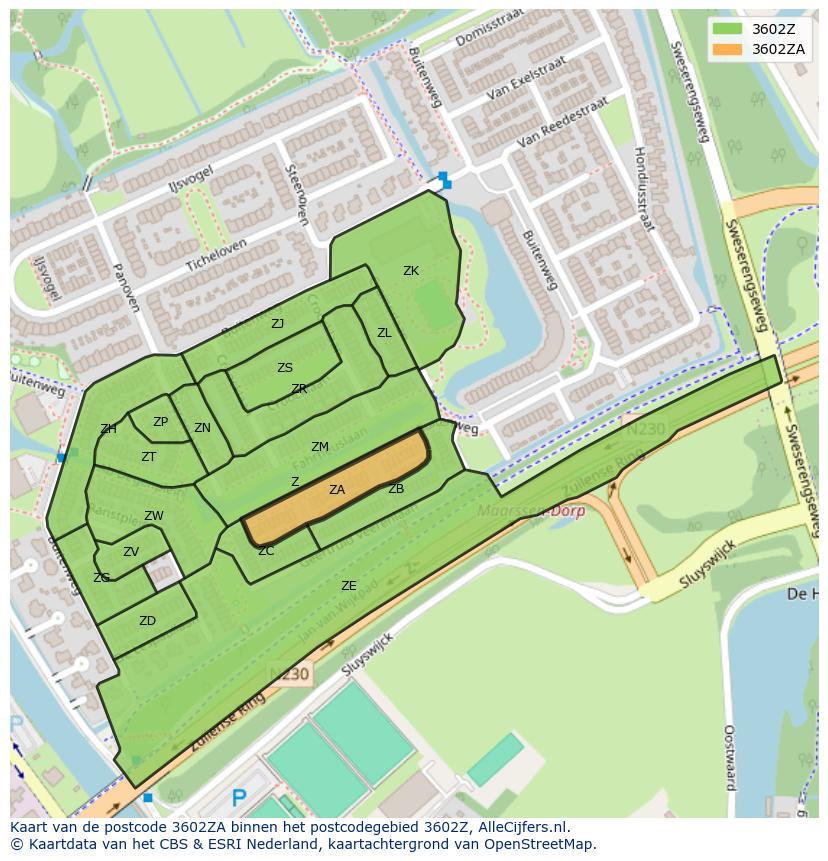 Afbeelding van het postcodegebied 3602 ZA op de kaart.