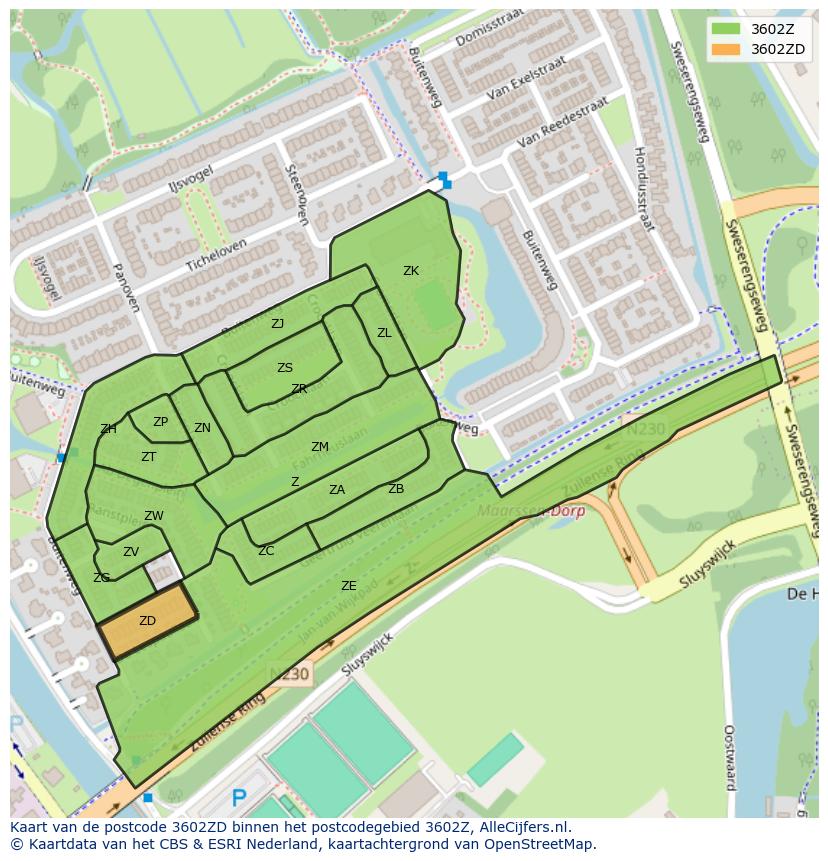 Afbeelding van het postcodegebied 3602 ZD op de kaart.
