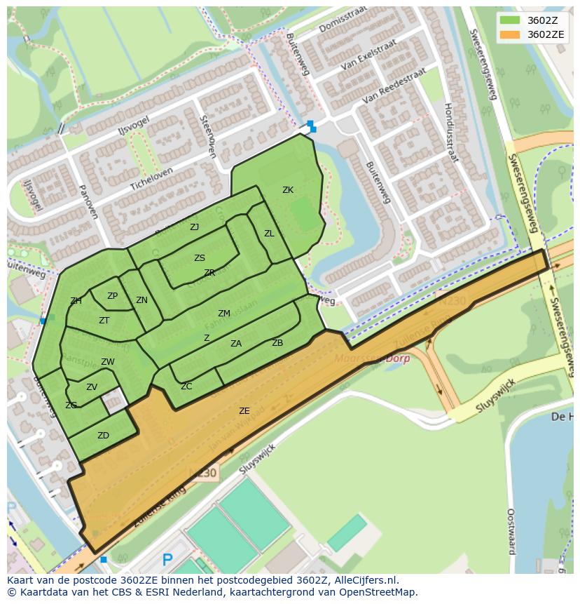 Afbeelding van het postcodegebied 3602 ZE op de kaart.