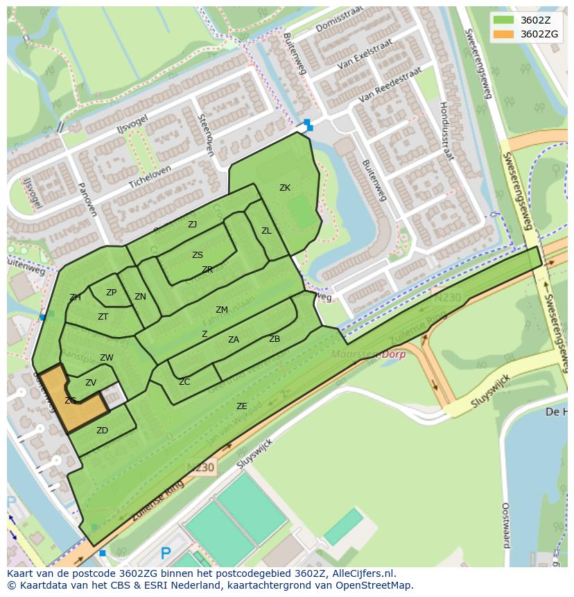 Afbeelding van het postcodegebied 3602 ZG op de kaart.