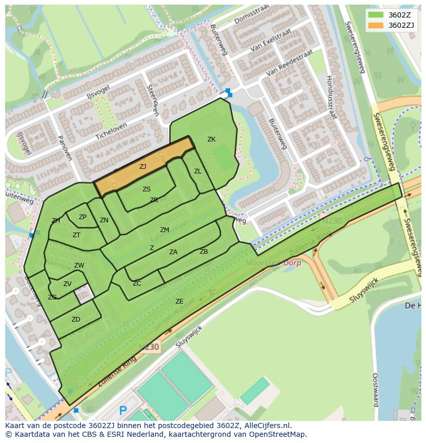 Afbeelding van het postcodegebied 3602 ZJ op de kaart.