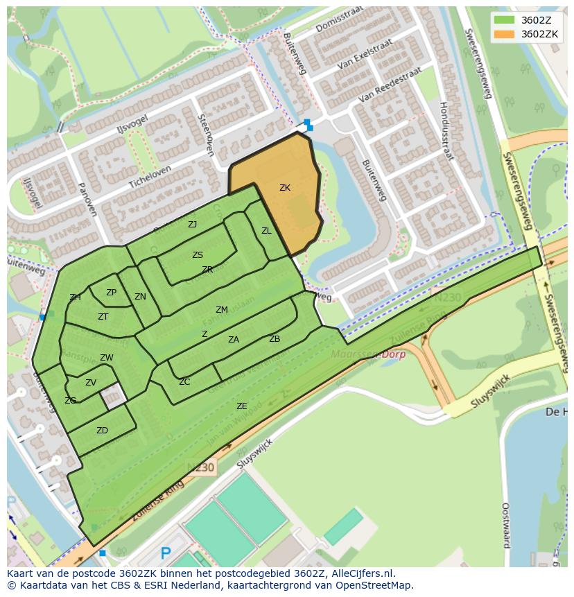 Afbeelding van het postcodegebied 3602 ZK op de kaart.