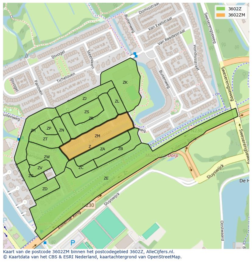 Afbeelding van het postcodegebied 3602 ZM op de kaart.