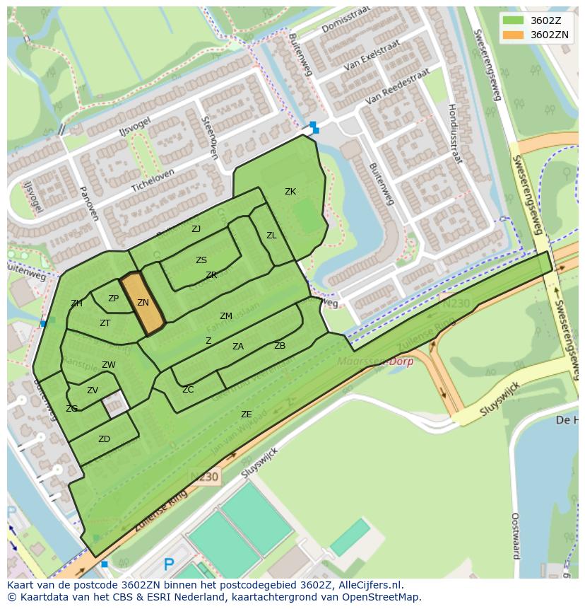 Afbeelding van het postcodegebied 3602 ZN op de kaart.