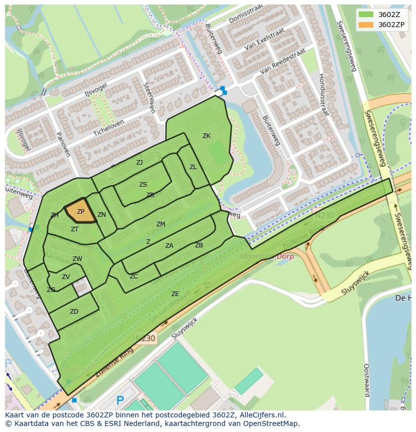 Afbeelding van het postcodegebied 3602 ZP op de kaart.