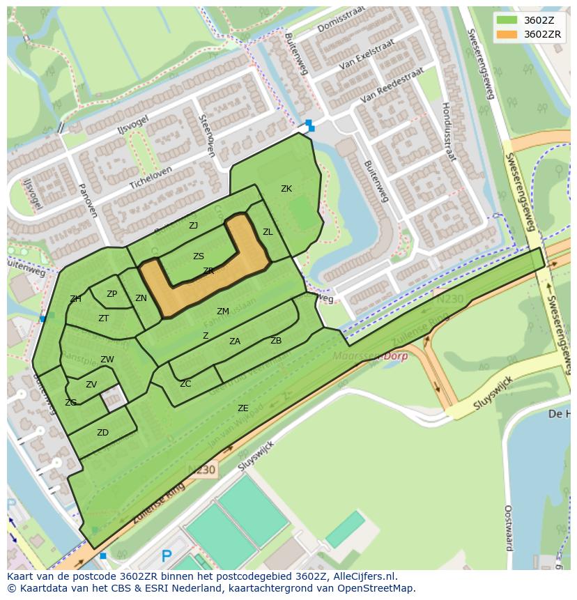 Afbeelding van het postcodegebied 3602 ZR op de kaart.