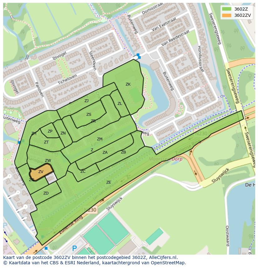 Afbeelding van het postcodegebied 3602 ZV op de kaart.