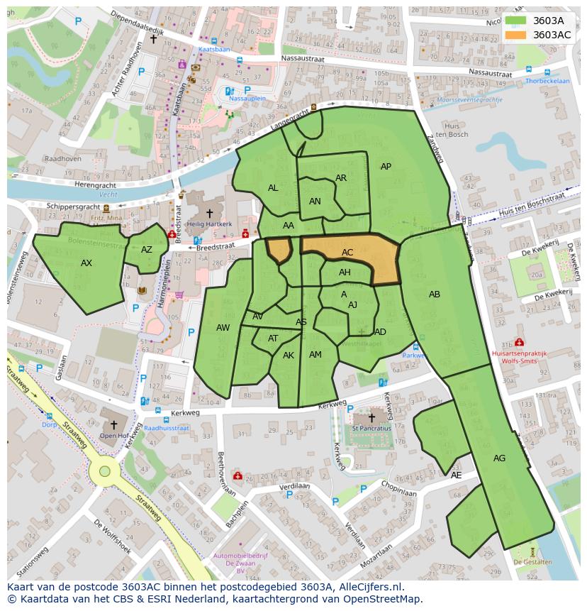 Afbeelding van het postcodegebied 3603 AC op de kaart.