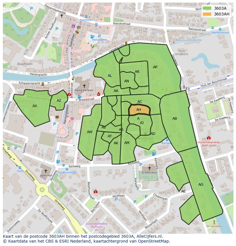 Afbeelding van het postcodegebied 3603 AH op de kaart.
