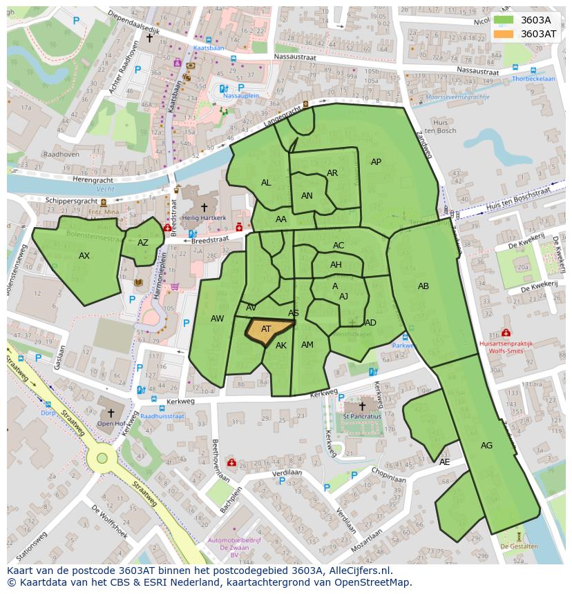 Afbeelding van het postcodegebied 3603 AT op de kaart.