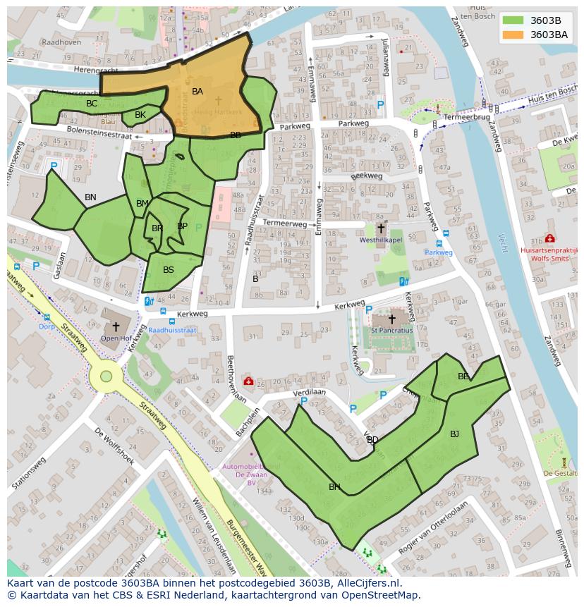 Afbeelding van het postcodegebied 3603 BA op de kaart.