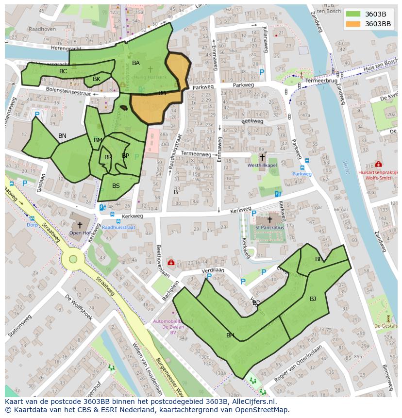 Afbeelding van het postcodegebied 3603 BB op de kaart.