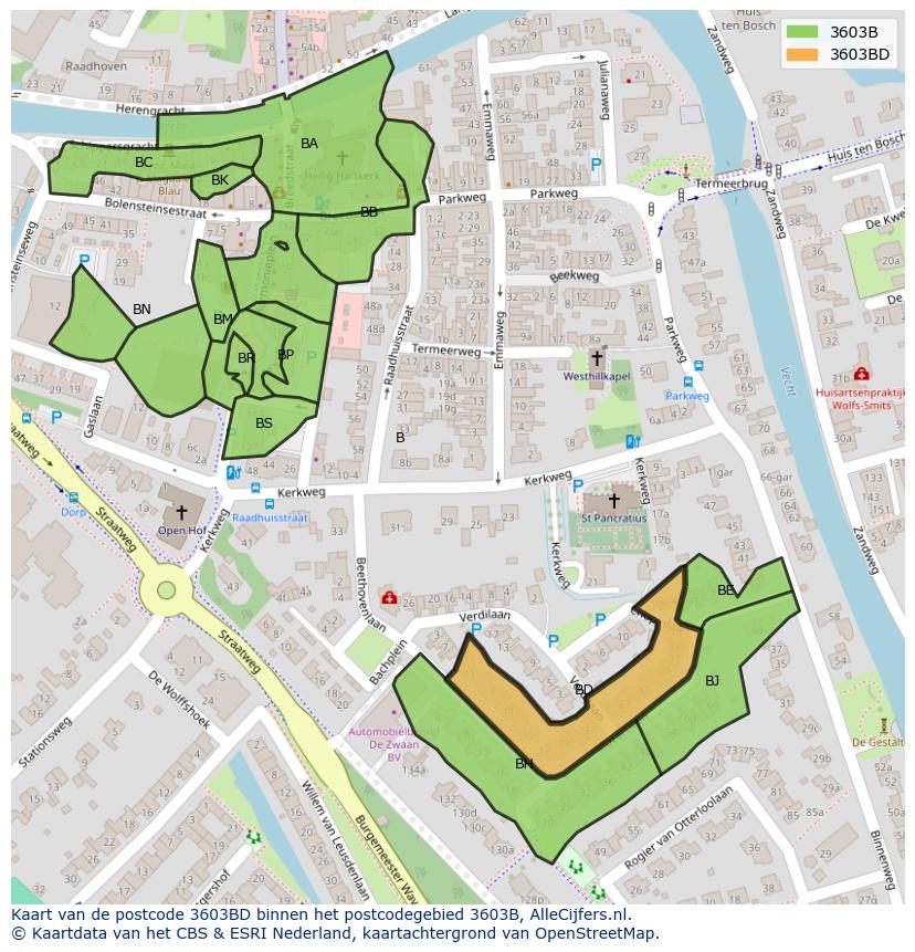 Afbeelding van het postcodegebied 3603 BD op de kaart.