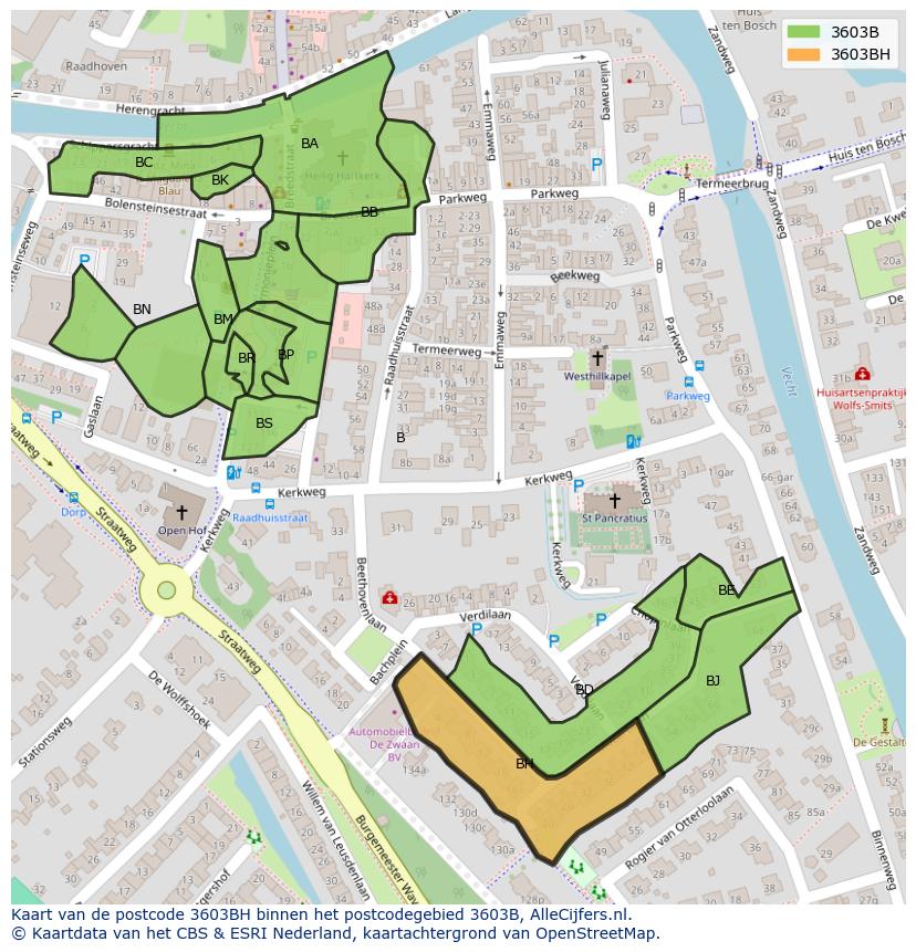 Afbeelding van het postcodegebied 3603 BH op de kaart.