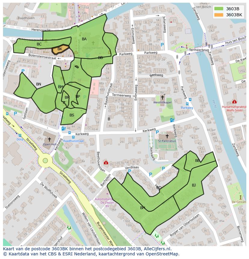 Afbeelding van het postcodegebied 3603 BK op de kaart.