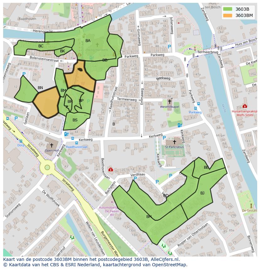 Afbeelding van het postcodegebied 3603 BM op de kaart.