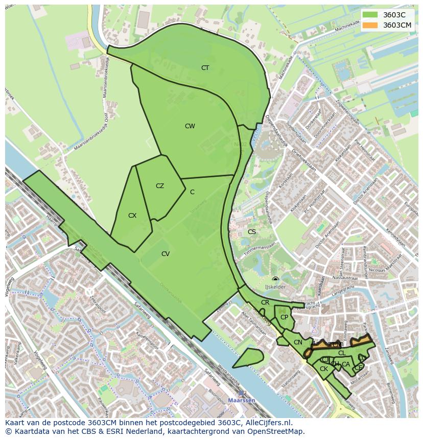 Afbeelding van het postcodegebied 3603 CM op de kaart.
